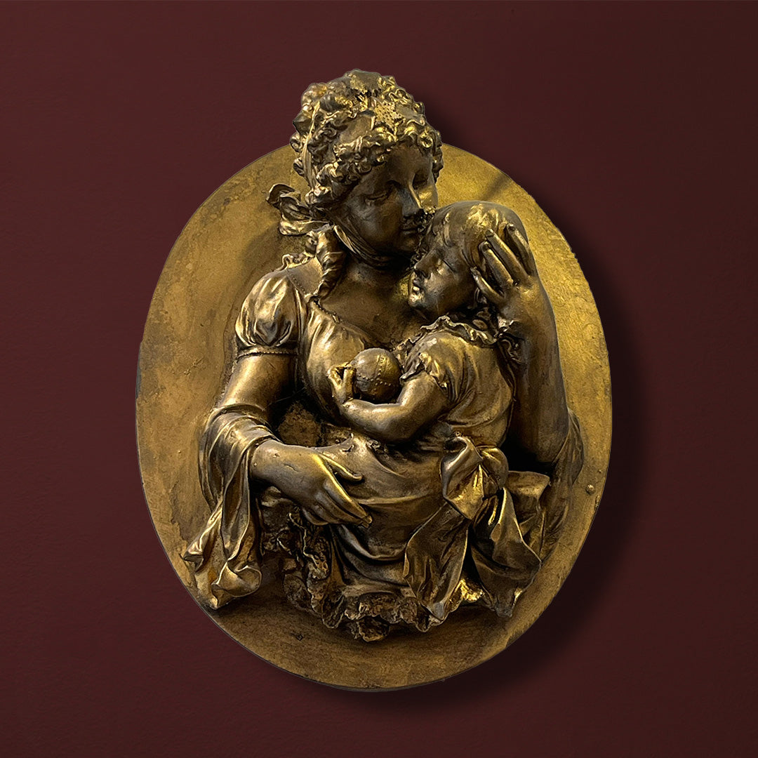 Mother and Child Wall Decoration Plate in Antique Gold Colour - EA6
