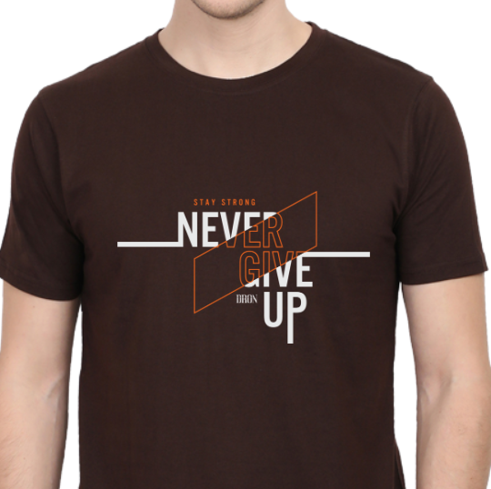 Men's Tshirt - DRON NEVER GIVE UP - ABA59 Coffee Brown