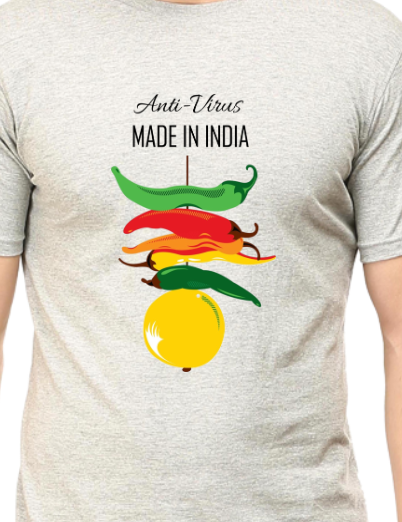 Men's Tshirt - DRON ANTIVIRUS MADE IN INDIA - ABA73 Grey Melange