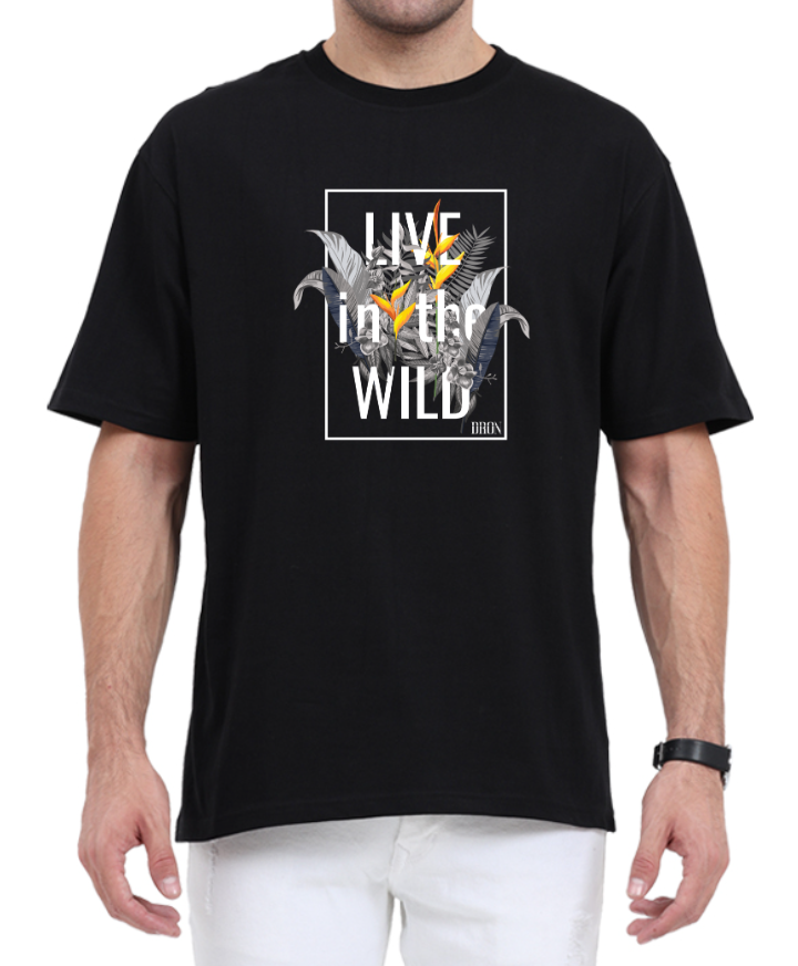 Men's Oversized Tshirt - DRON Live in the Wild - OS22 Black