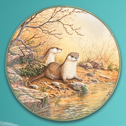 Otter Pair on a River Bank By W G Rollinson Wall Plate - EA43