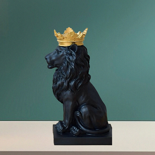 Black Lion Decoration Piece with Golden Crown - EA26