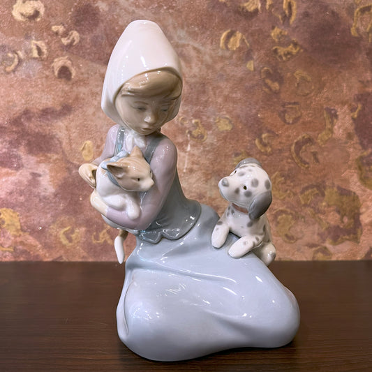 Lladro Girl with Cat and Dog Decoration Piece - EA35