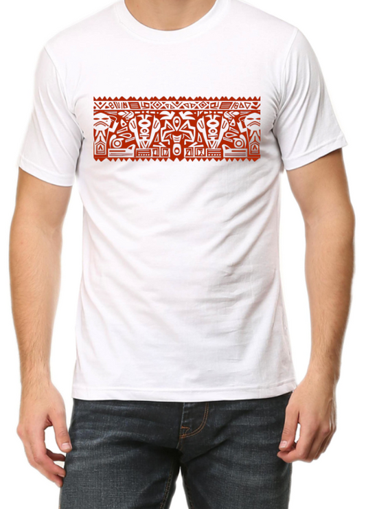 Men's Tshirt - Dron Red Tribal Band - ABA34 White