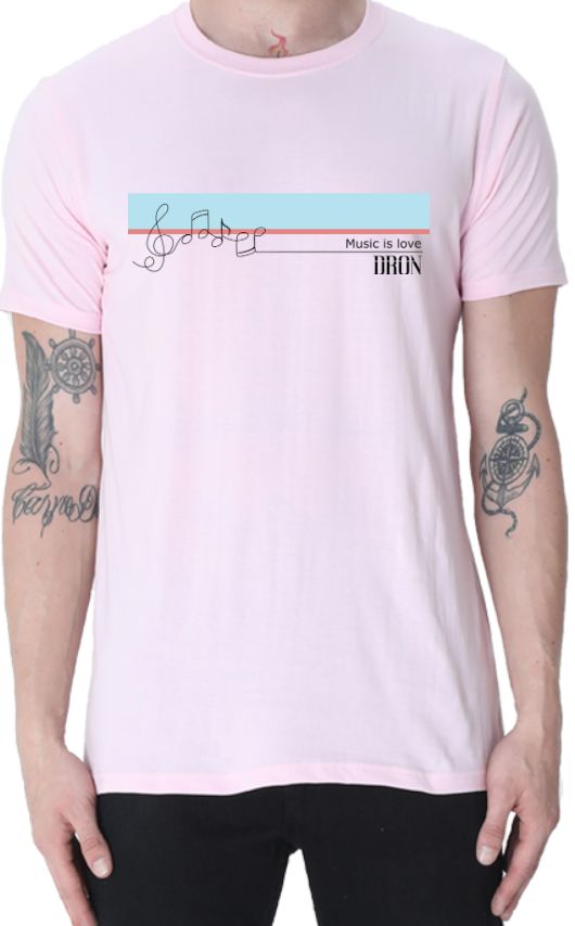 Men's Tshirt - Music is Love - ABA05 Light Baby Pink