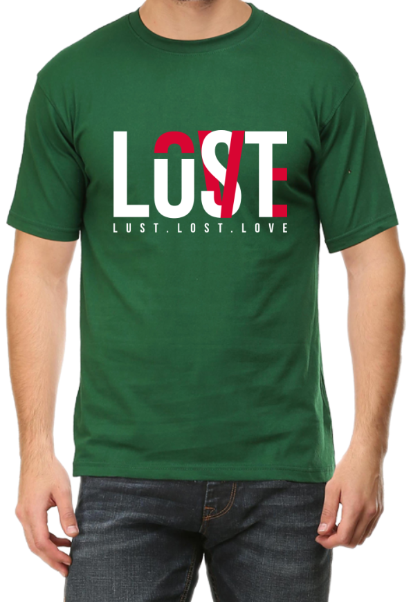 Men's Tshirt - DRON LOVE LUST LOST - ABA46 Bottle Green