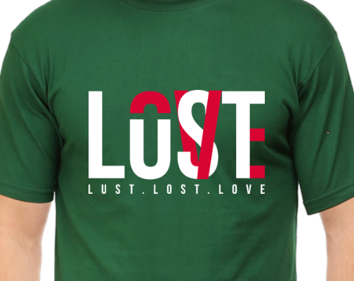 Men's Tshirt - DRON LOVE LUST LOST - ABA46 Bottle Green