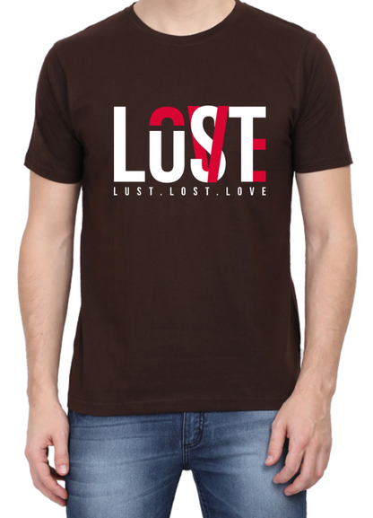 Men's Tshirt - DRON LOVE LUST LOST - ABA46 Coffee Brown