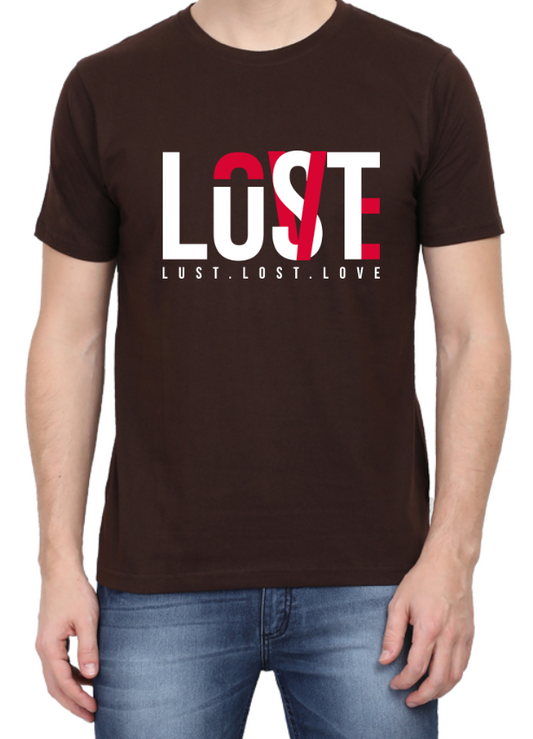 Men's Tshirt - DRON LOVE LUST LOST - ABA46 Coffee Brown