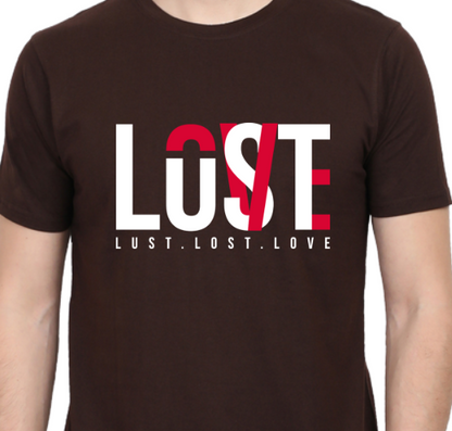 Men's Tshirt - DRON LOVE LUST LOST - ABA46 Coffee Brown