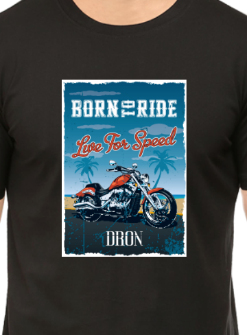 Men's Tshirt - BORN TO RIDE - ABA35 Black