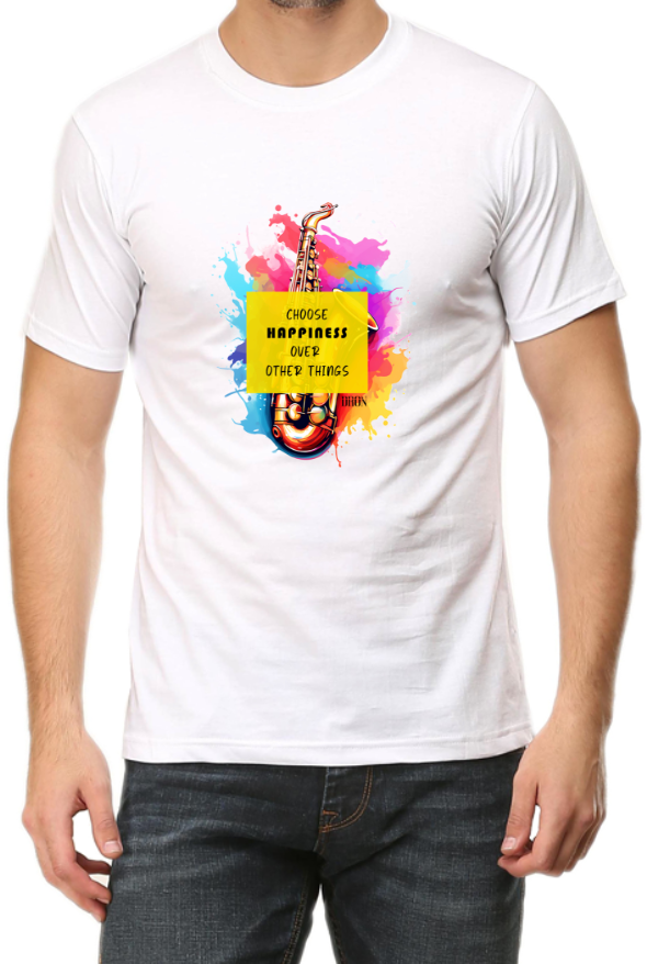 Men's Tshirt - DRON CHOOSE HAPPINESS OVER OTHER THINGS - ABA50 White