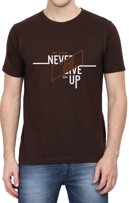 Men's Tshirt - DRON NEVER GIVE UP - ABA59 Coffee Brown