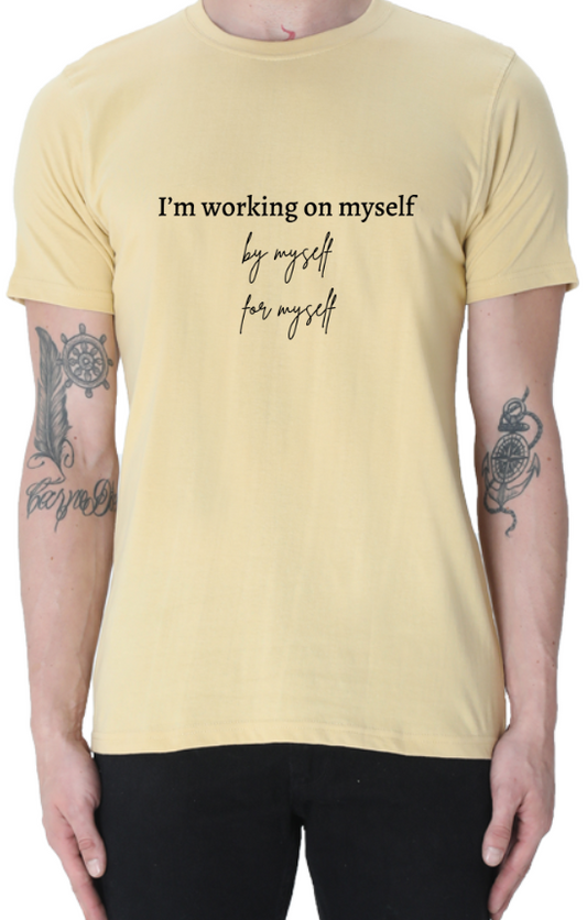 Men's Tshirt - DRON WORKING ON MYSELF - ABA70 Beige