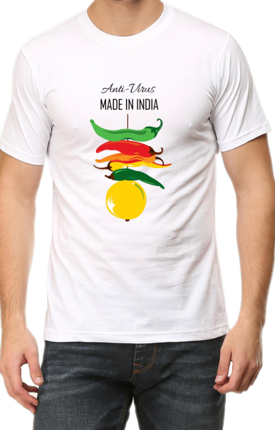 Men's Tshirt - DRON ANTIVIRUS MADE IN INDIA - ABA73 White