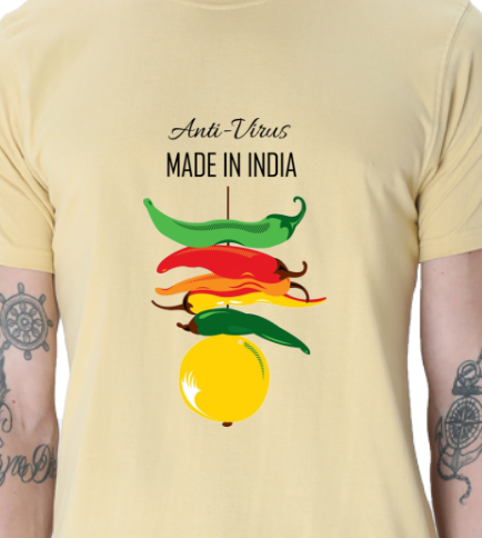 Men's Tshirt - DRON ANTIVIRUS MADE IN INDIA - ABA73 Beige