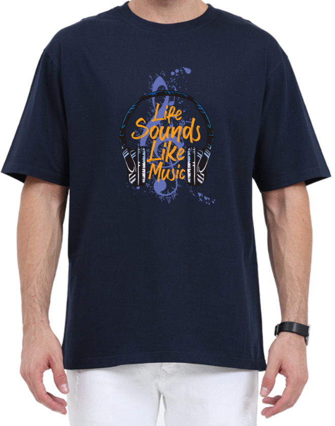 Men's Oversized Tshirt - DRON Music - OS25 Navy Blue