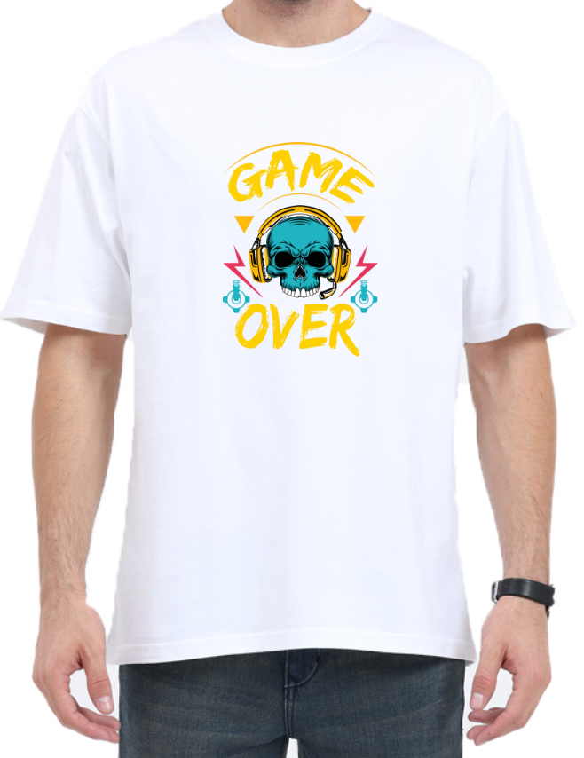 Men's Oversized Tshirt - DRON Game Over - OS37 White