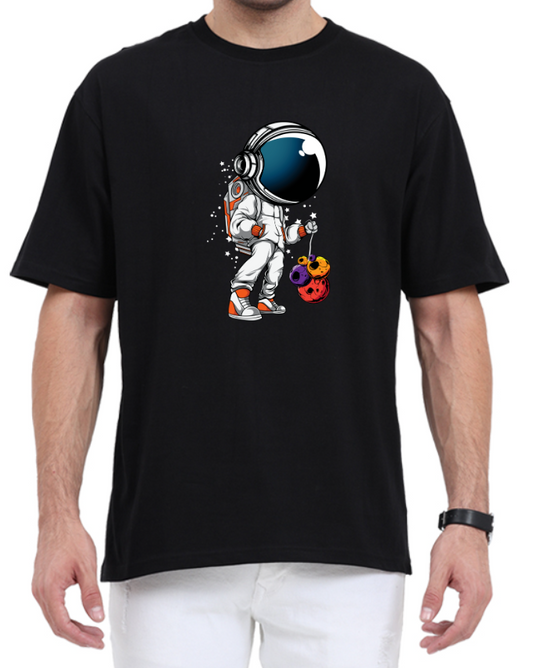 Men's Oversized Tshirt - DRON Astronaut - OS43 Black